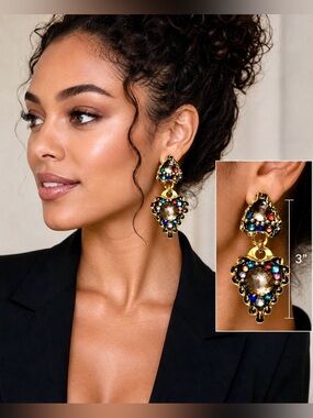 Vintage Multicolor Rhinestone Statement Earrings
